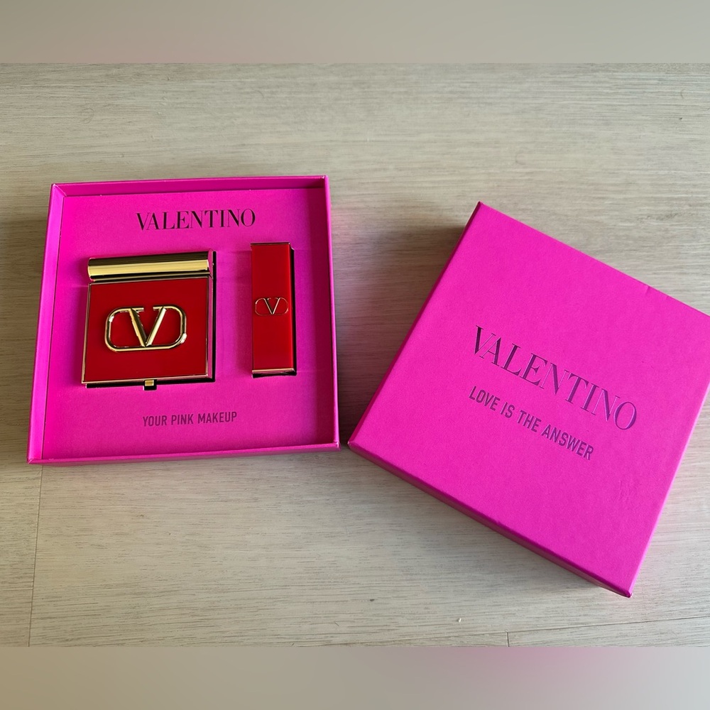 Valentino Beauty Set. Blush and lipstick. Both shades of darker pink